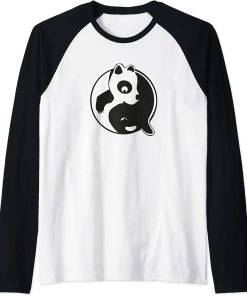 Panda Orca Lover Cute Yin Yang Black and White Graphic Raglan Baseball Tee