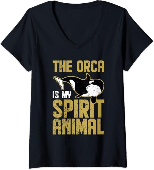 Womens The Orca Is My Spirit Animal Orca V-Neck T-Shirt