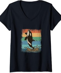 Womens Colorful Orca V-Neck T-Shirt