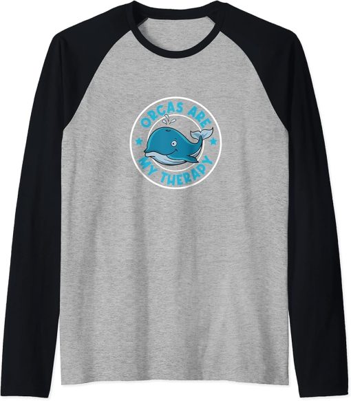 Orcas are my Therapy Cute Whale Sea Animal Raglan Baseball Tee