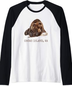 Orcas Island Brown Grizzly Bear In Snow Washington Pacific Raglan Baseball Tee