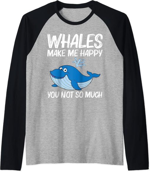 Funny Whale Art For Men Women Orca Narwhal Blue Whales Raglan Baseball Tee